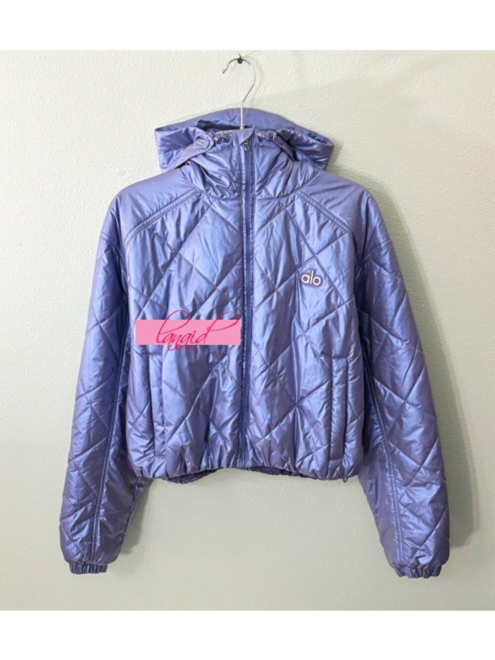 Alo Pearlized Stormy Puffer Infinity Blue Iridescent Holographic Warm Puffy Coat - Picture 8 of 14
